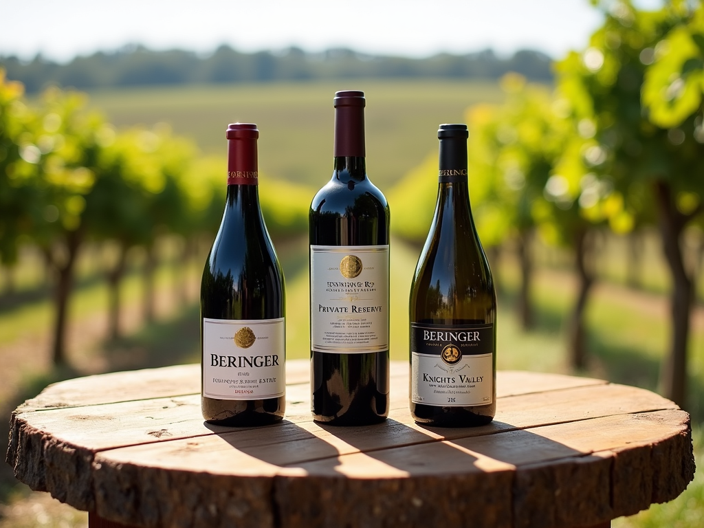Beringer wine bottles on table