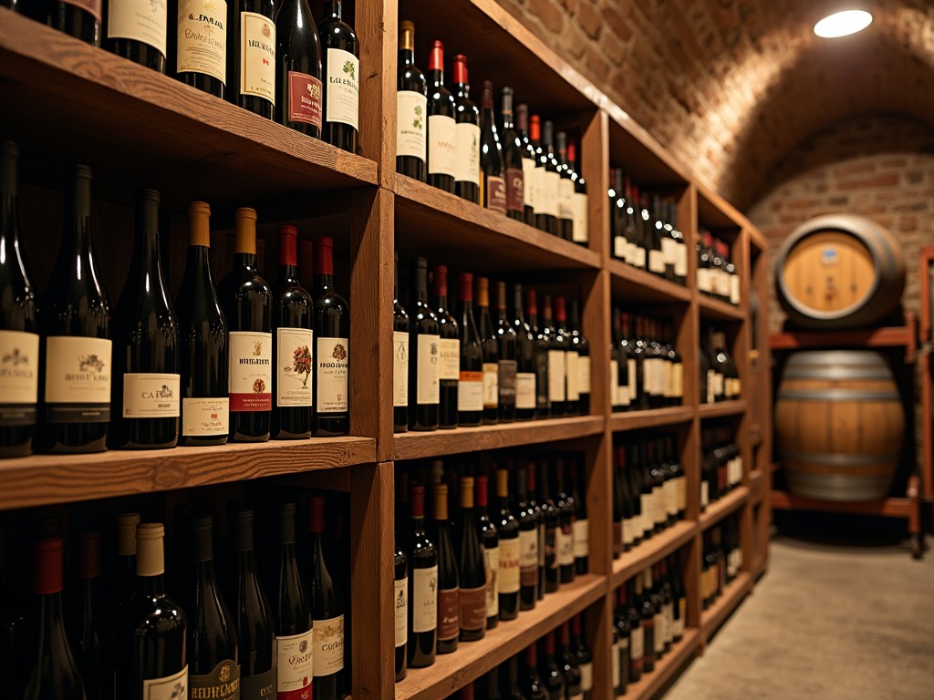 A variety of red and white wine bottles elegantly displayed on wooden shelves in a rustic setting, representing the range of Jackson Family Wines.