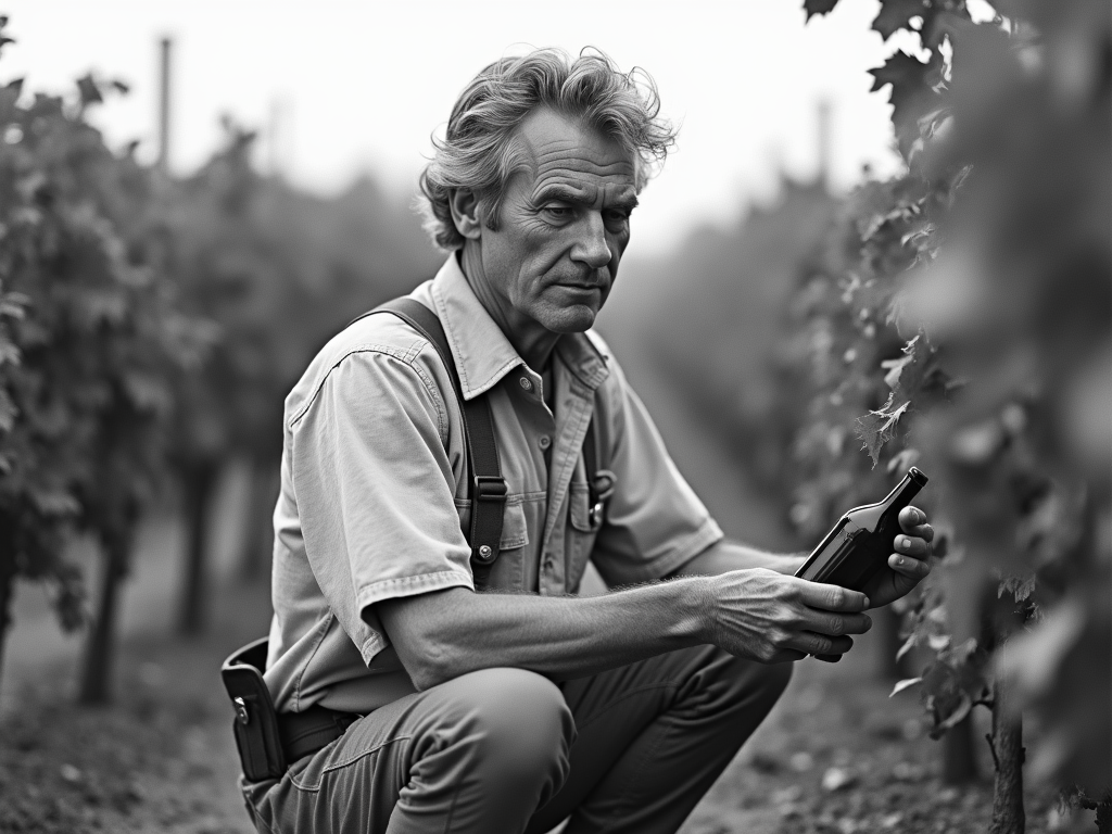 Jess Jackson inspecting grapevines