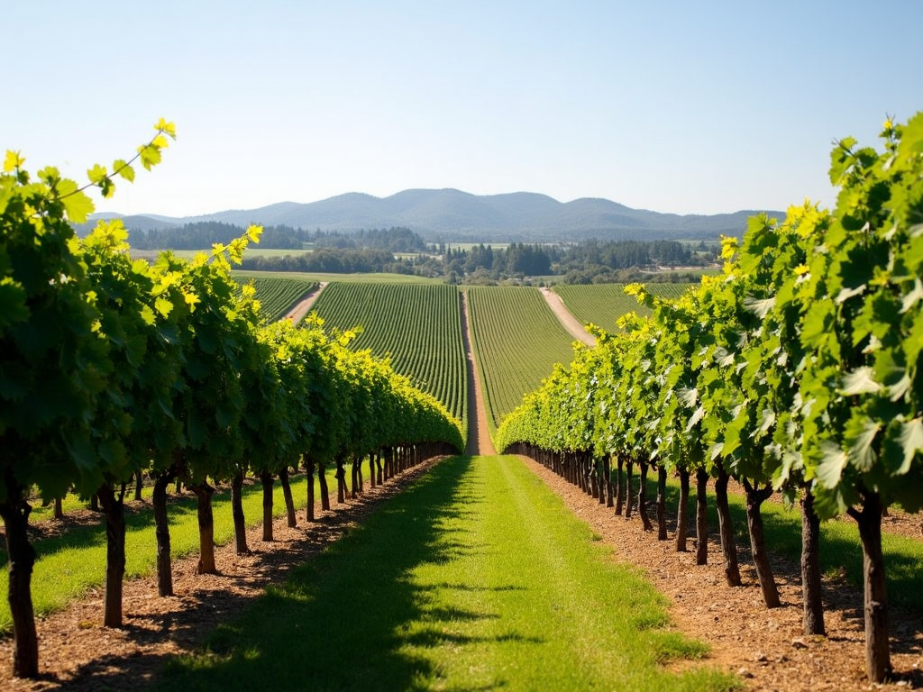 Beringer Vineyards with rows of grapevines