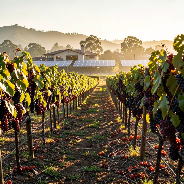 Sustainable vineyard of Jackson Family Wines with solar panels