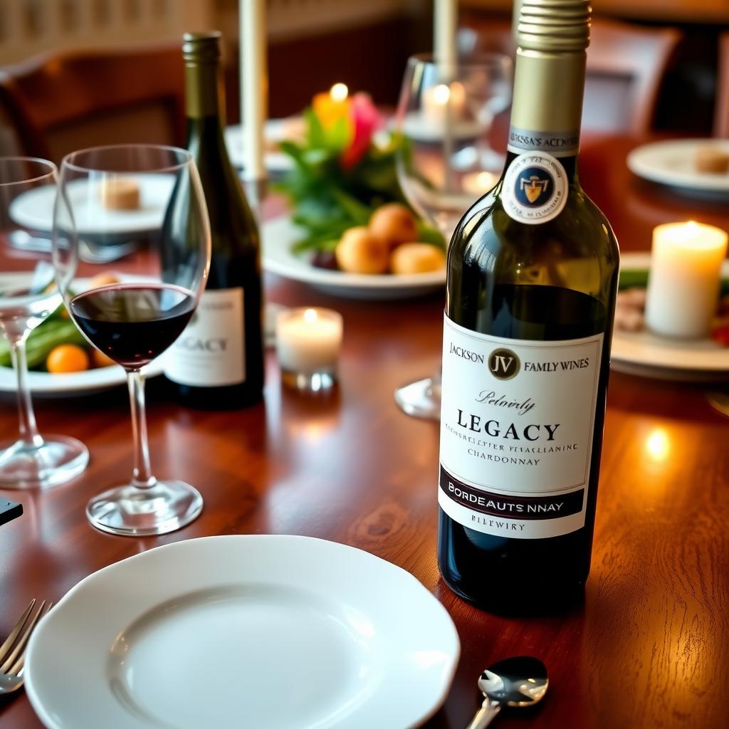 Elegant dinner table with Jackson Family Wines’ Legacy Chardonnay and red wine