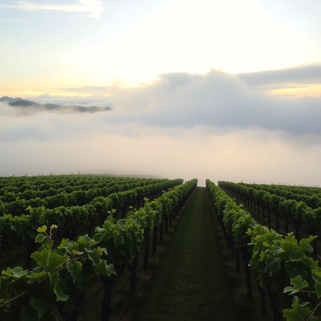 Foggy morning in Sonoma Coast vineyards