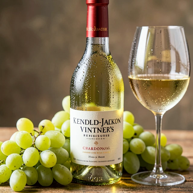 Bottle of Kendall-Jackson Vintner's Reserve Chardonnay with fresh grapes