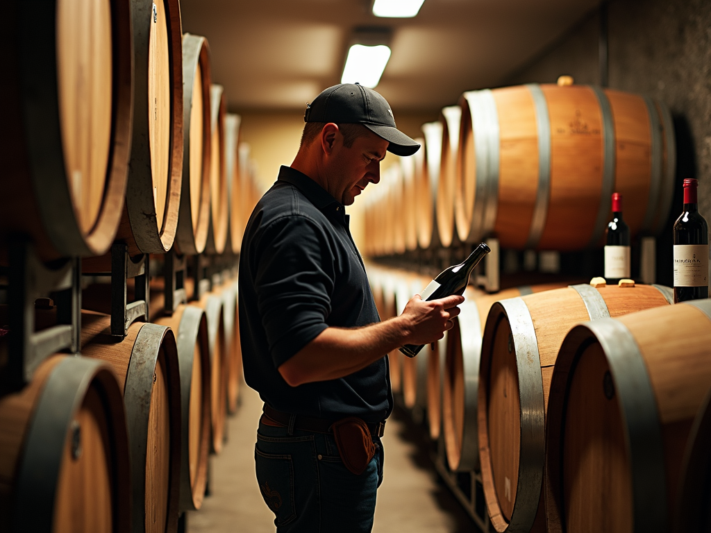 Winemaker in a family-owned winery cellar