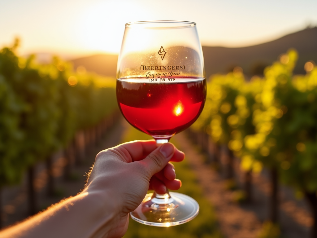 Glass of Beringer wine in sunlight