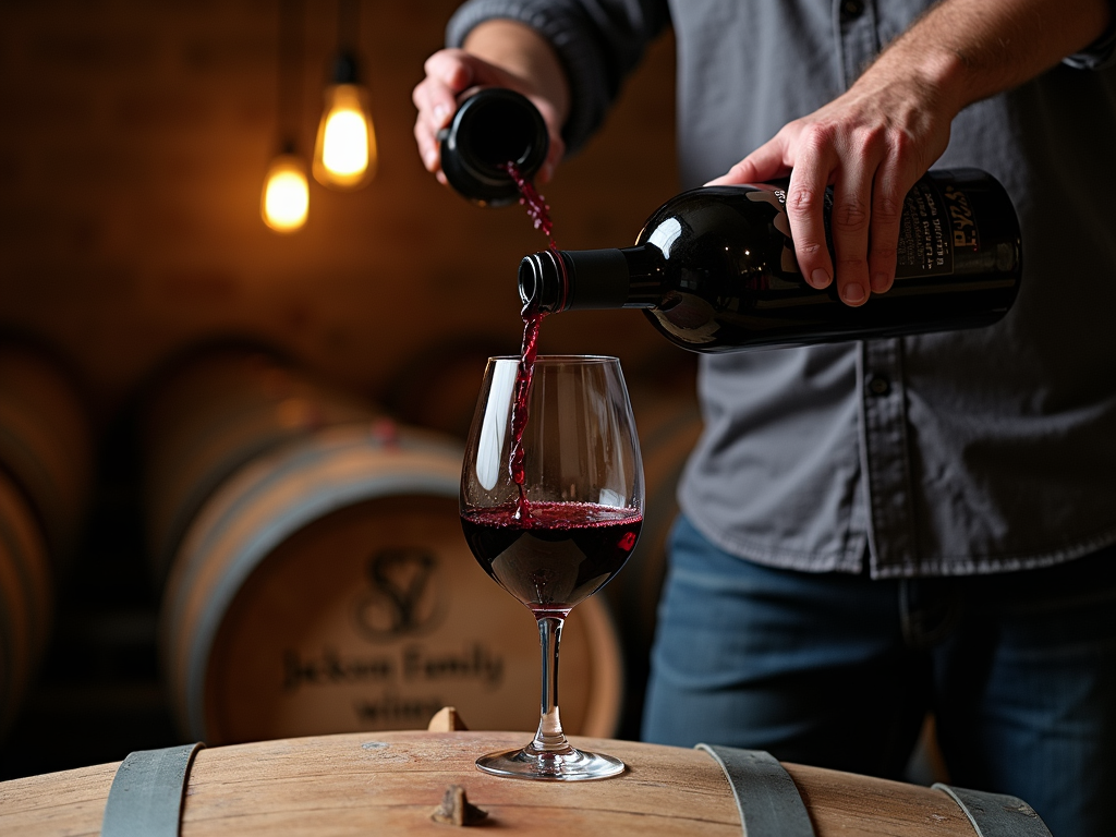 Winemaker pouring wine from barrel
