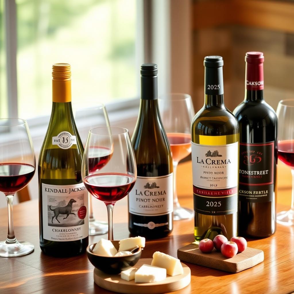 Wine tasting setup with Jackson Family Wines’ 2025 releases, glasses, and artisanal snacks