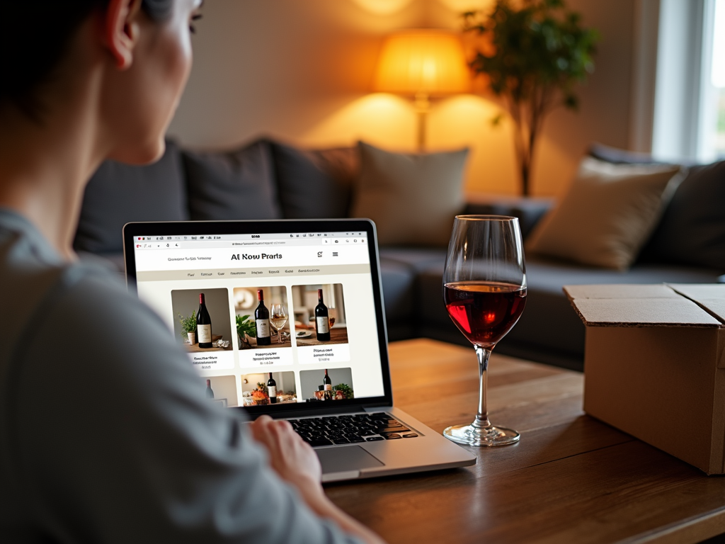 Person shopping for wine online at home