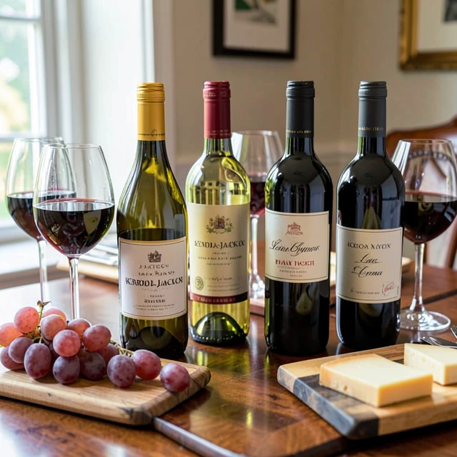 Jackson Family Wines bottles arranged for tasting on a rustic table