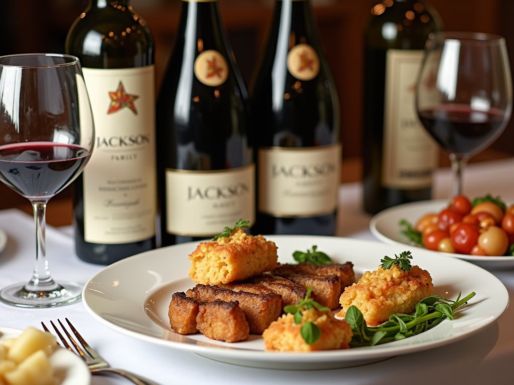 An elegant table setting featuring Jackson Family Wines and gourmet cuisine