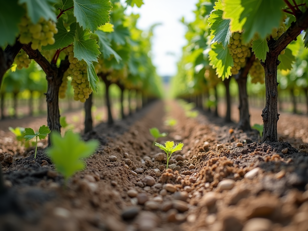 Grapevines growing in rocky soil