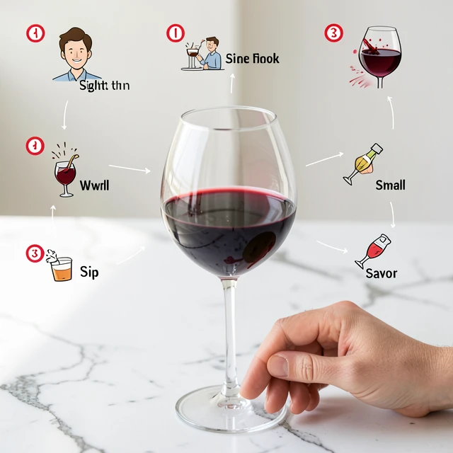 Wine tasting 101 steps illustrated for beginners
