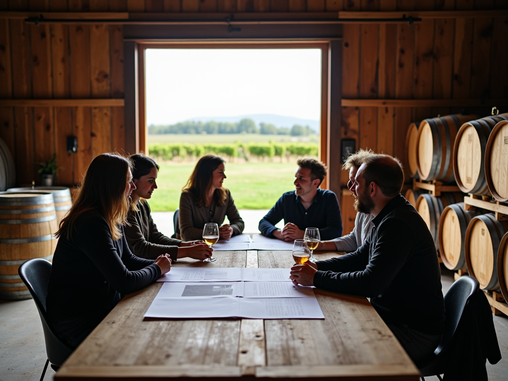 Small winery team planning sustainability