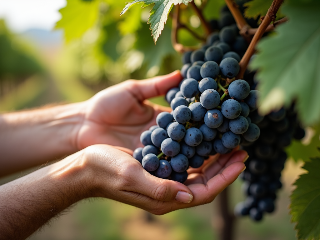 A skilled winemaker inspecting the grapes at Jackson Family Wines
