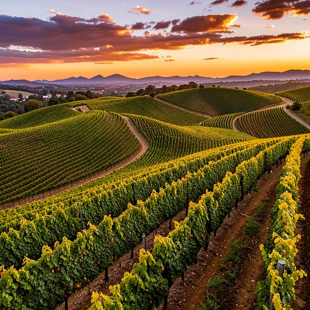 Sunset over the vineyards of Jackson Family Wines in Sonoma County, California