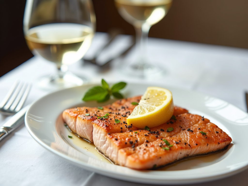 Grilled salmon paired with white wine