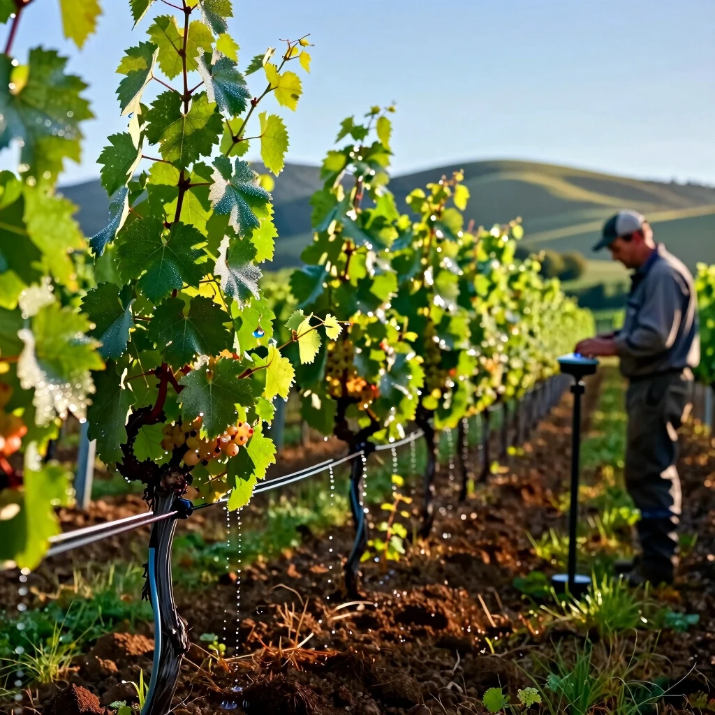 Vineyard using drip irrigation for water conservation