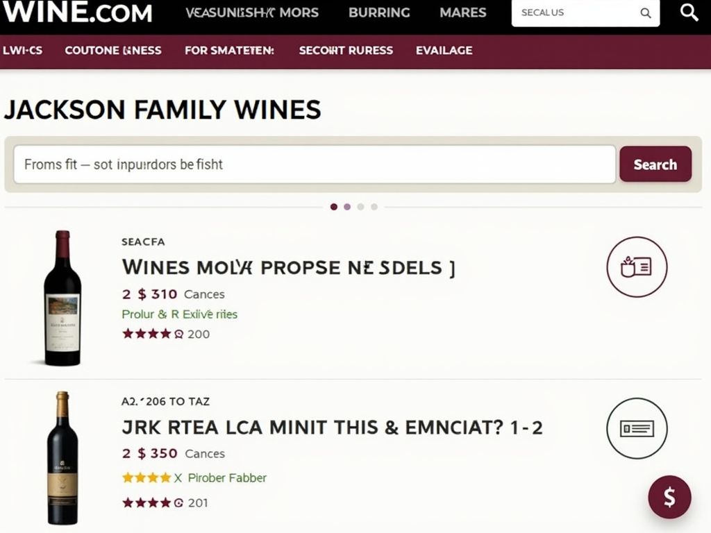 Wine.com website displaying Jackson Family Wines search results