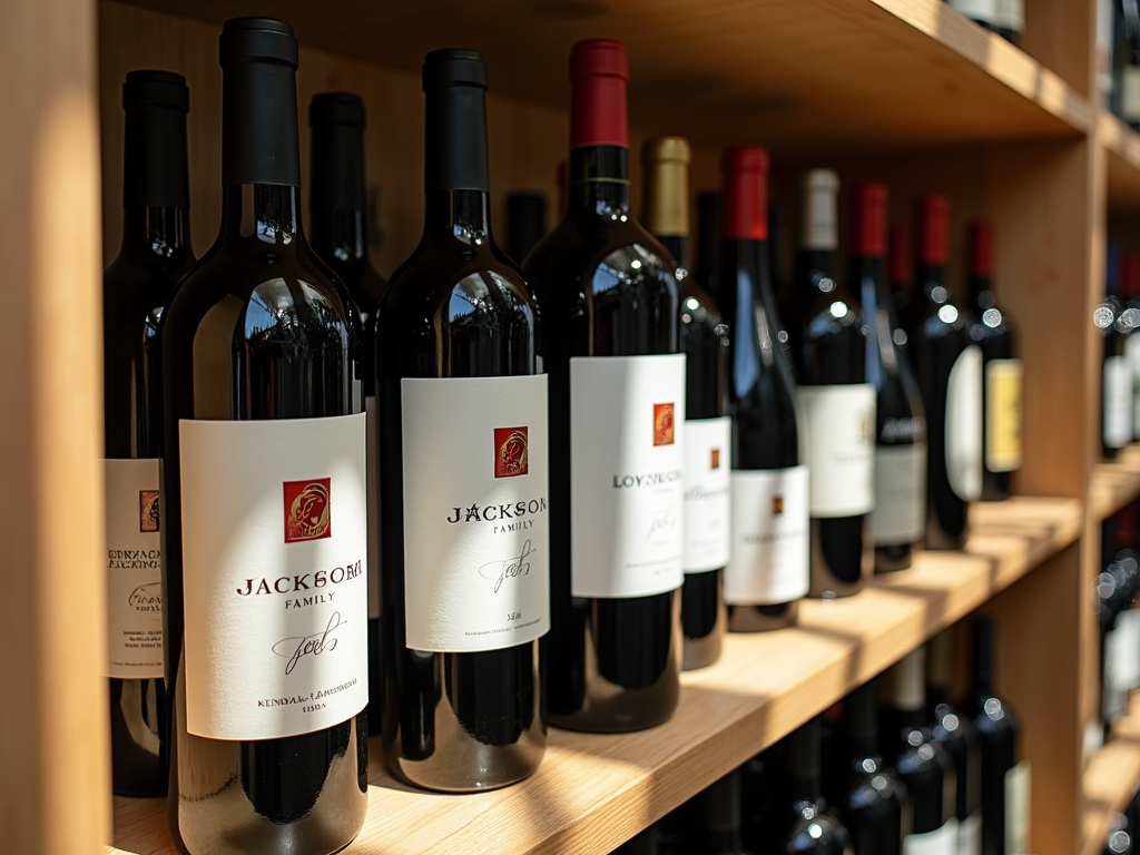 Wine bottles from Jackson Family Wines brands on a shop shelf