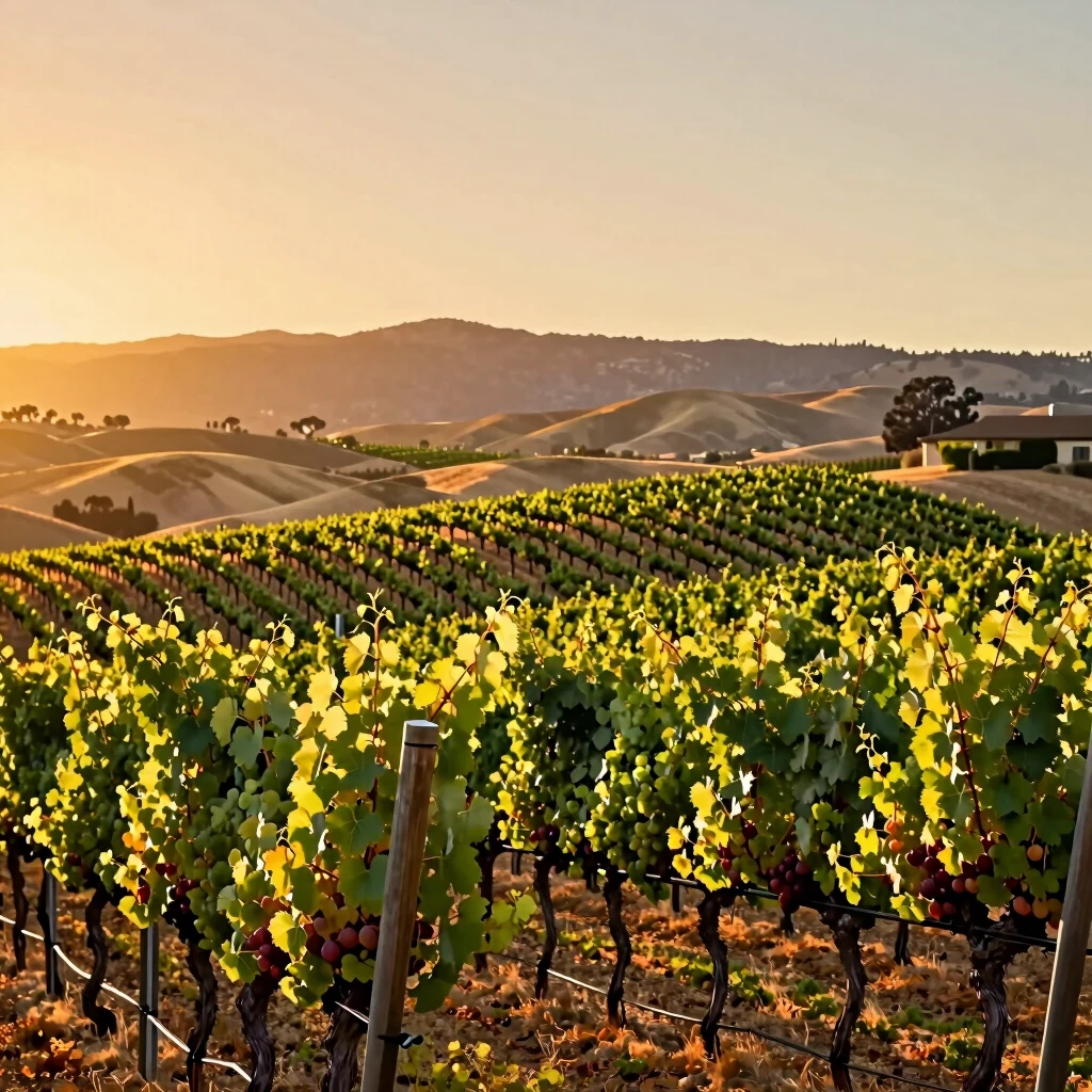 Jackson Family Wines vineyard in California at sunset with rolling hills and grape vines