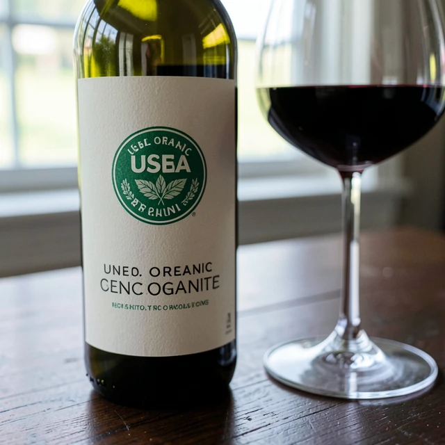USDA Organic certified wine bottle with visible organic seal on the label