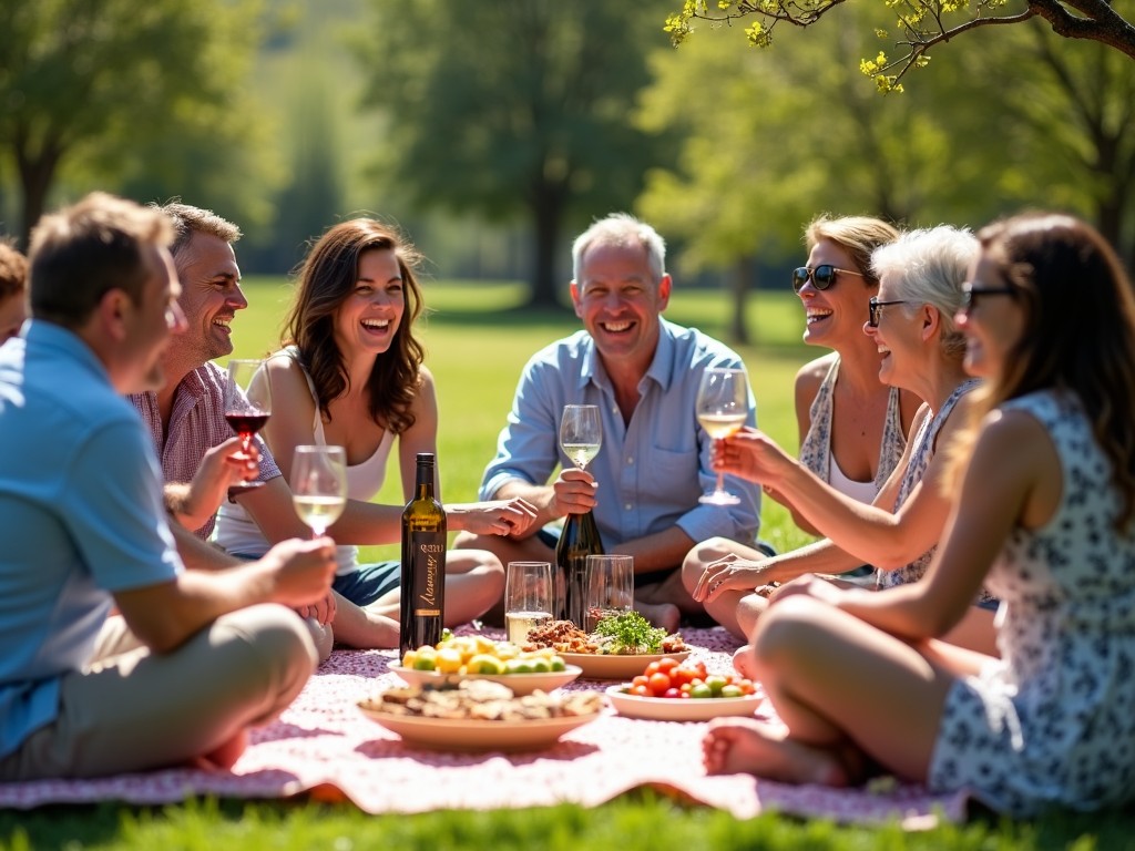 A casual outdoor setting with people enjoying a bottle of wine from Jackson Family Wines, enhancing the convivial atmosphere.