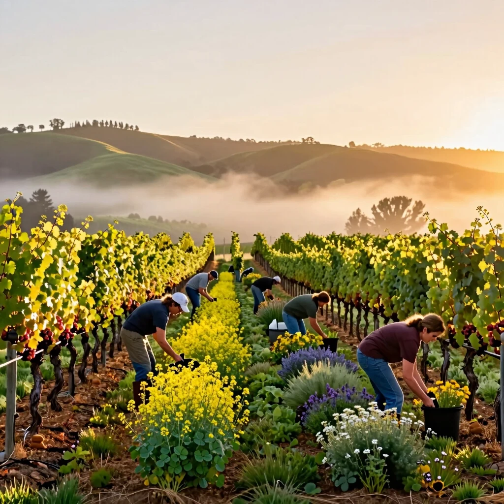 Farmers planting cover crops in Jackson Family Wines vineyard