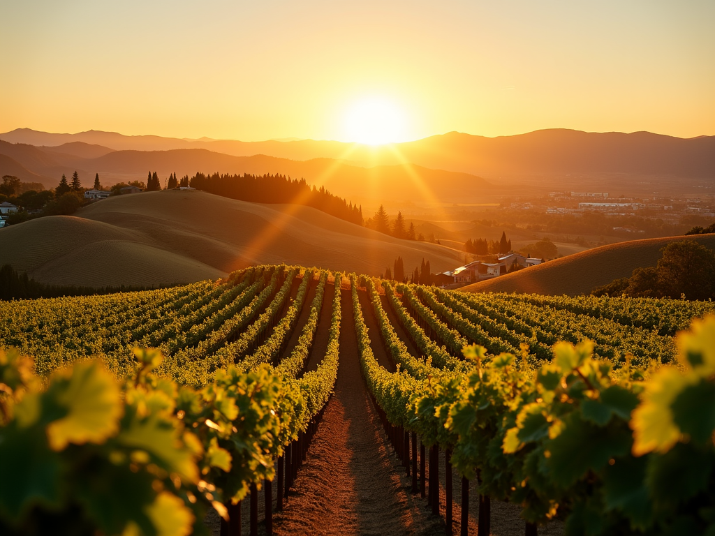 Napa Valley vineyards at sunset