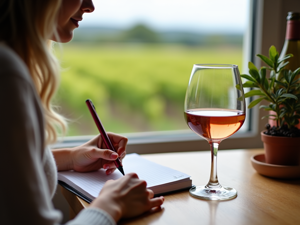 Taking wine tasting notes.