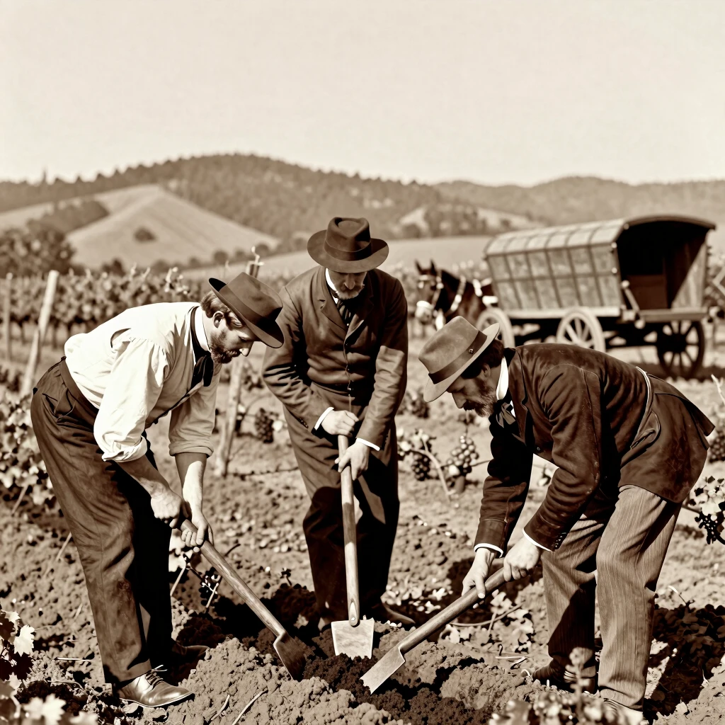 19th-century pioneers planting grapevines in early Napa Valley