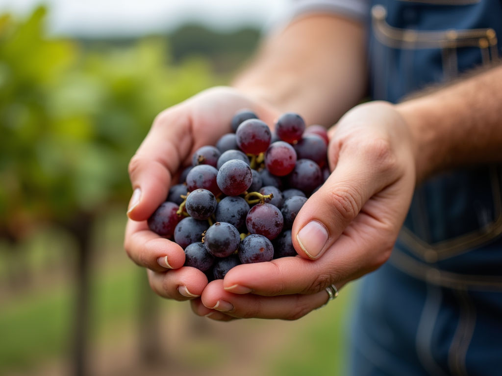 Winemaker inspecting grapes in Sonoma County