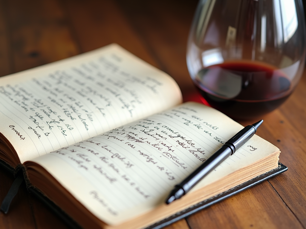 Wine notebook with glass