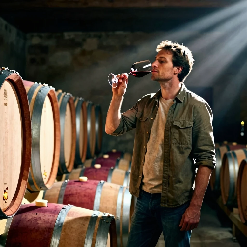 Winemaker at Jackson Family Wines demonstrating the art of winemaking