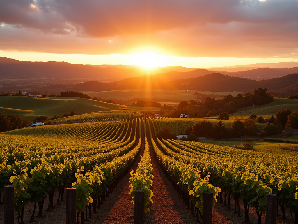 Sunset over Napa Valley vineyards