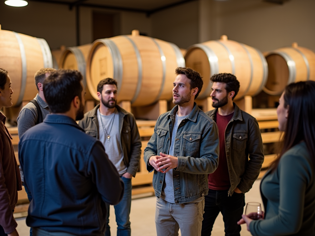 Winery tour with oak barrels