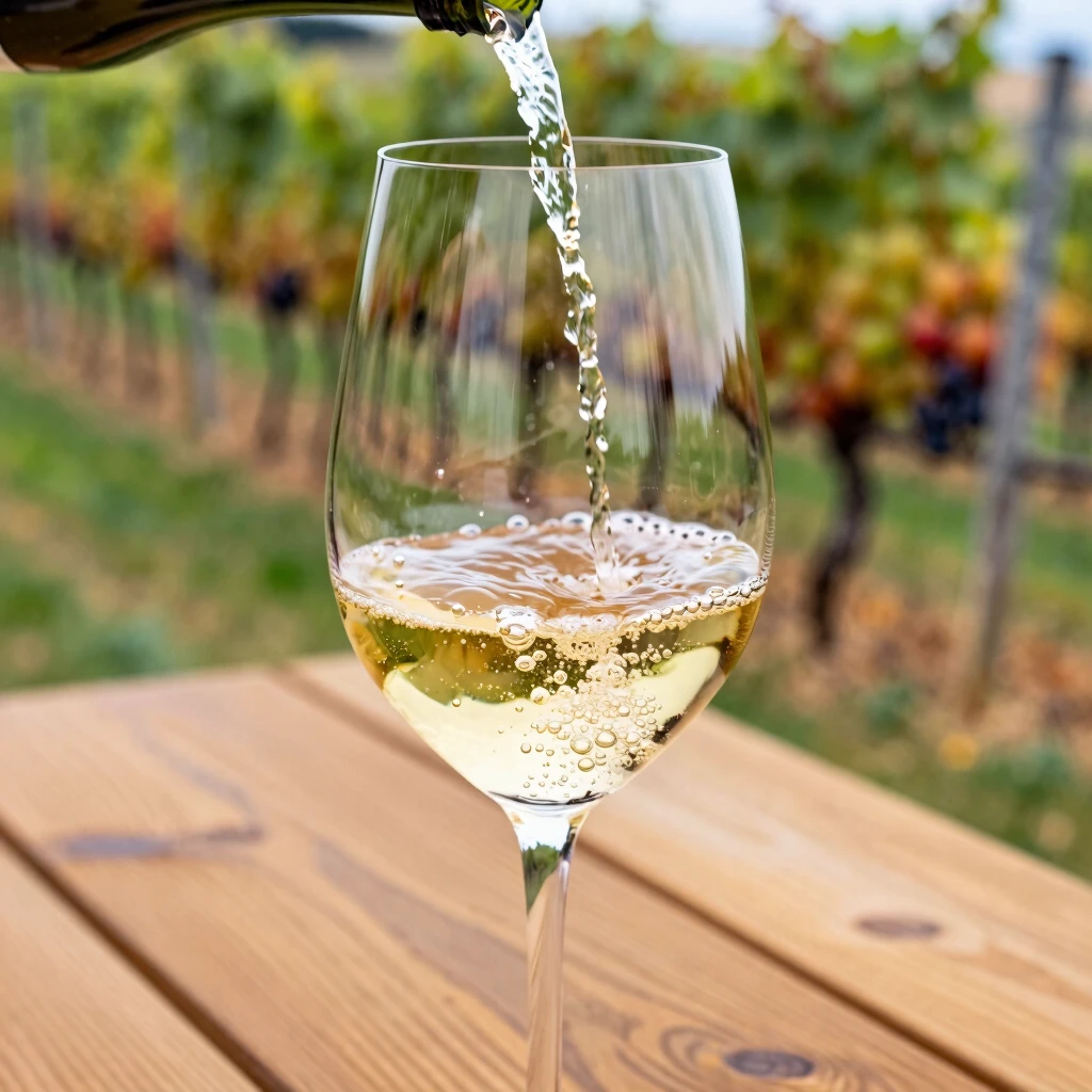 Pouring a glass of pale golden Chardonnay wine