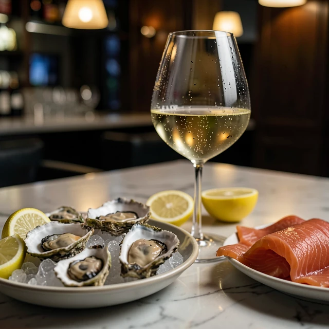 White wine perfectly paired with fresh seafood
