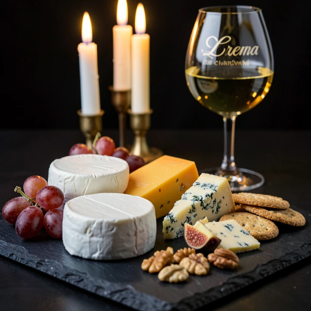 Elegant cheese board paired with La Crema Chardonnay