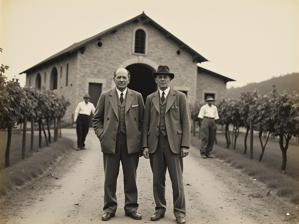 Historical photo of Beringer brothers at the winery