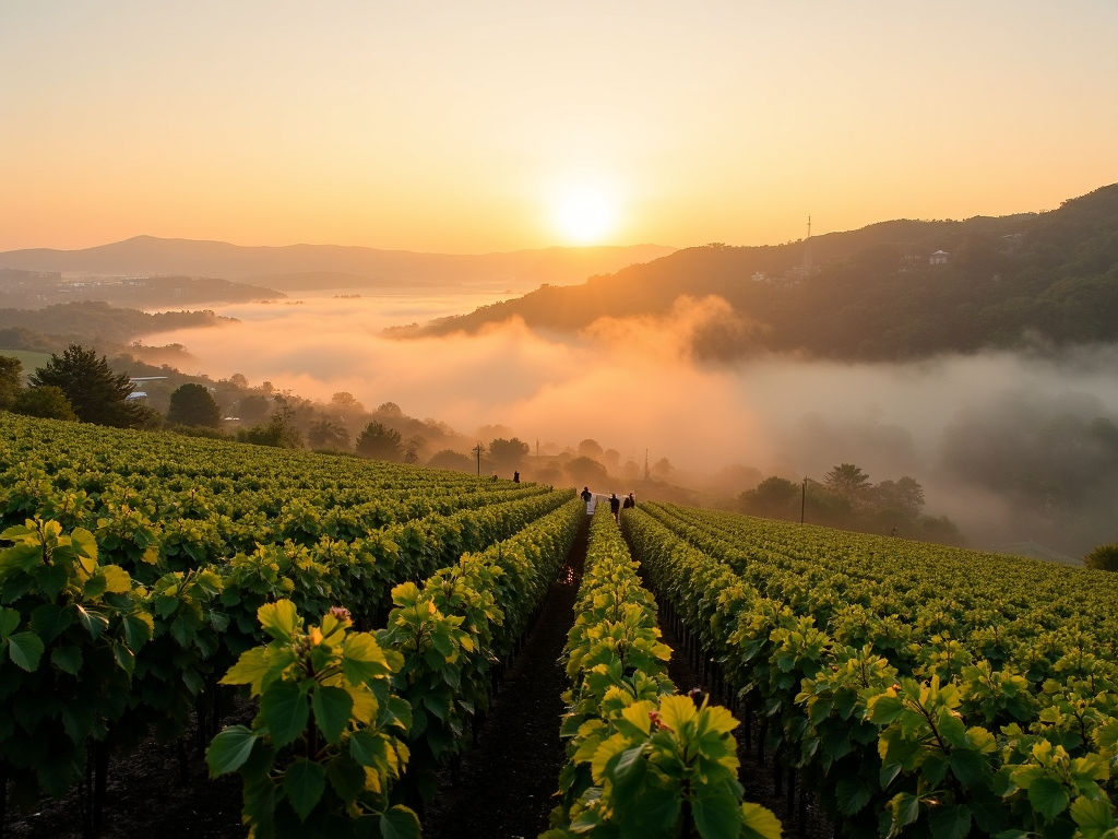 Sustainable vineyard at sunrise