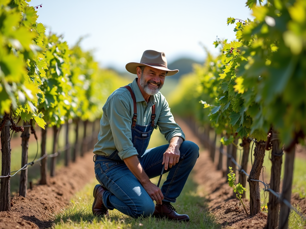 Winemaker checking soil moisture