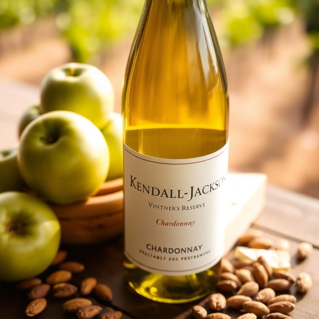 Kendall-Jackson Vintner’s Reserve Chardonnay bottle with apples, brie, and almonds