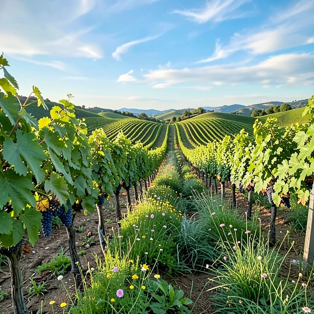 Organic vineyards in Napa Valley showing healthy grapevines and sustainable practices