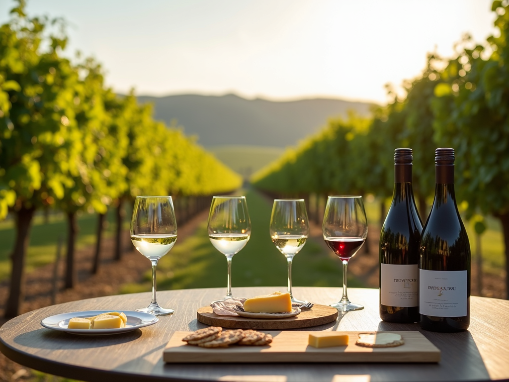 Wine tasting setup in a vineyard