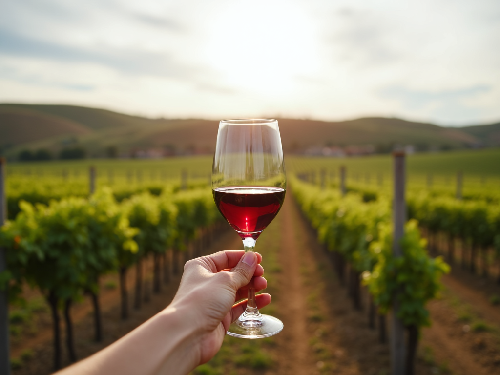 Enjoying wine in a vineyard