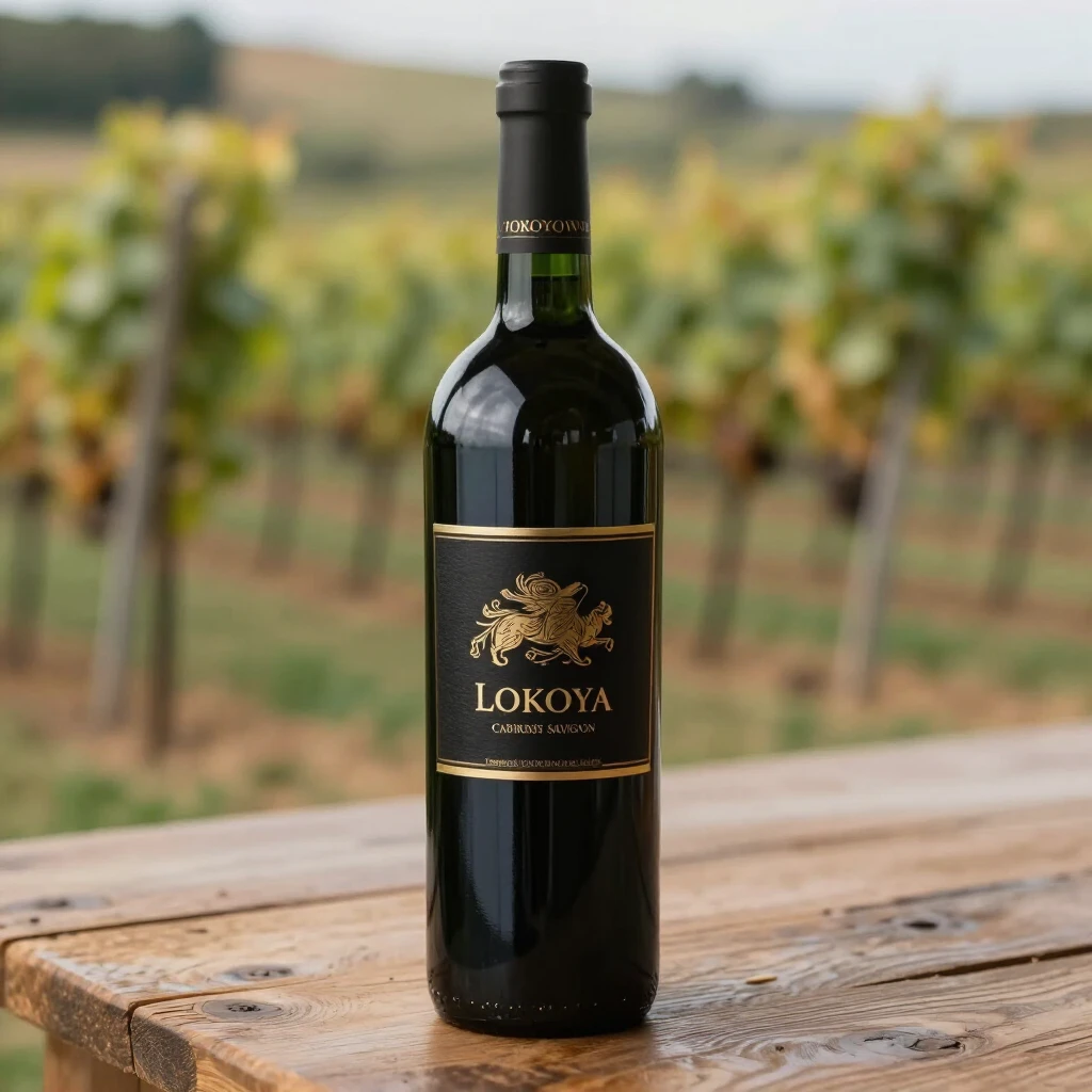 Elegant bottle of Lokoya limited edition Cabernet Sauvignon on wooden table