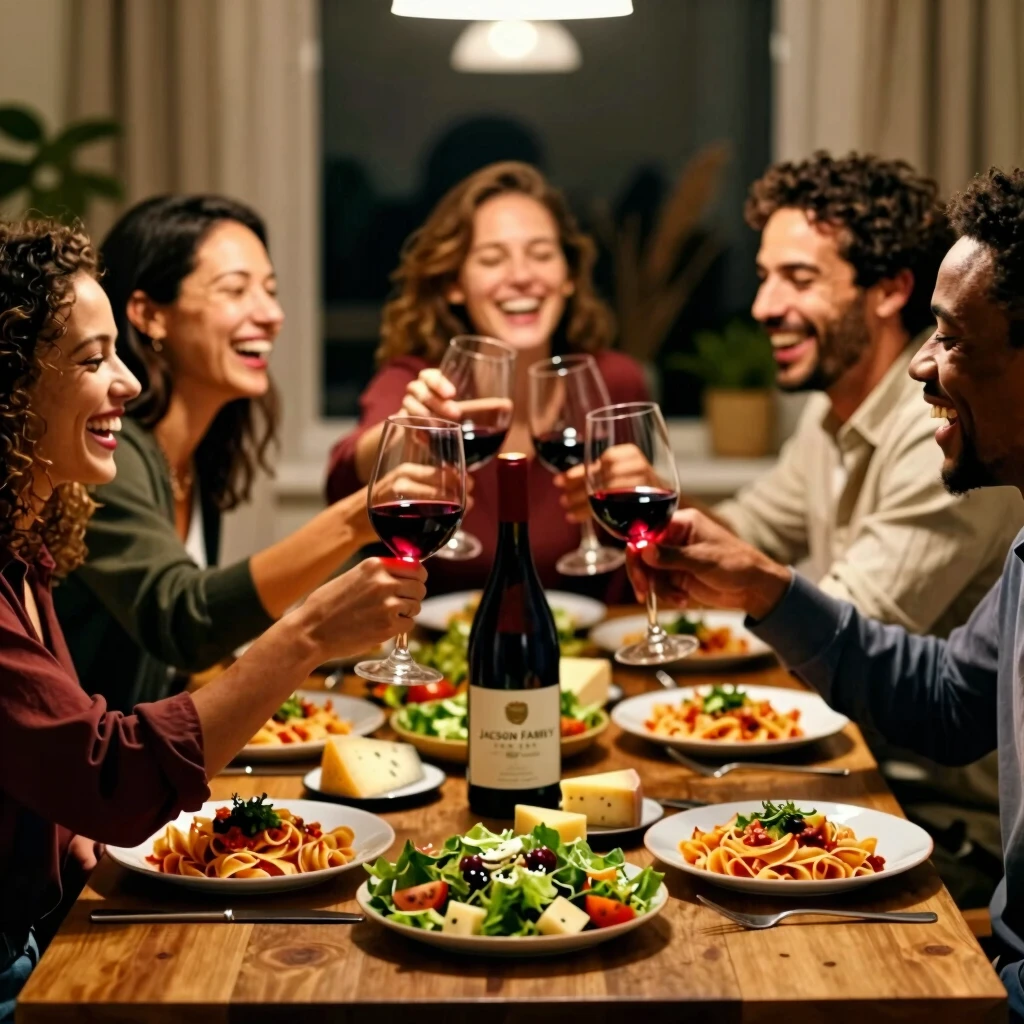Friends enjoying wine and food pairings at dinner