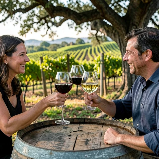 Wine tasting at historic Sonoma Valley winery with vineyard views