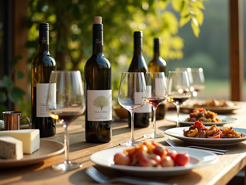 Table setting with organic wines and food pairings